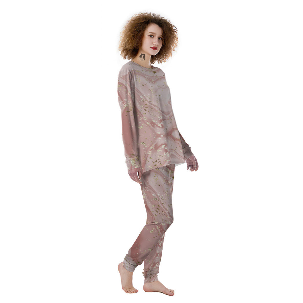 Marble Rose Pink Print Pattern Women's Pajamas-grizzshop