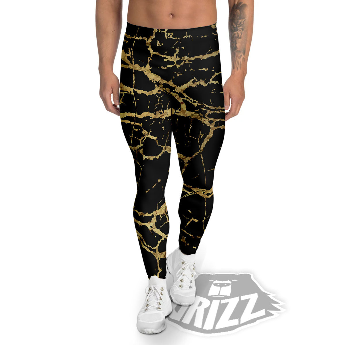 Marble Scratch Black Gold Print Marble Men's Leggings-grizzshop