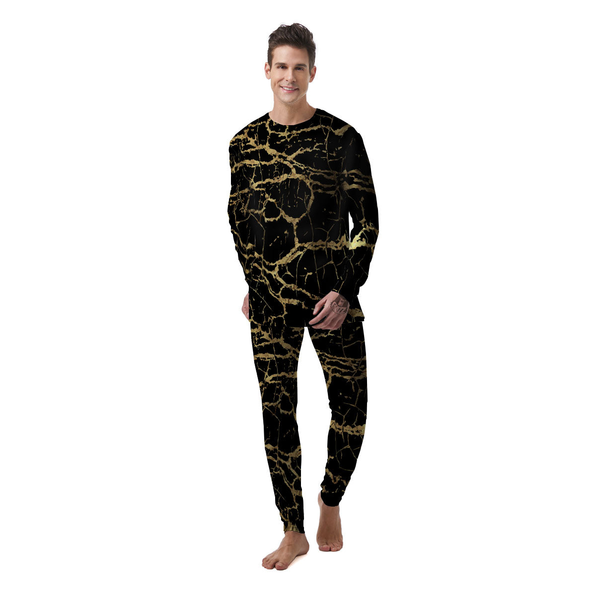 Marble Scratch Black Gold Print Marble Men's Pajamas-grizzshop