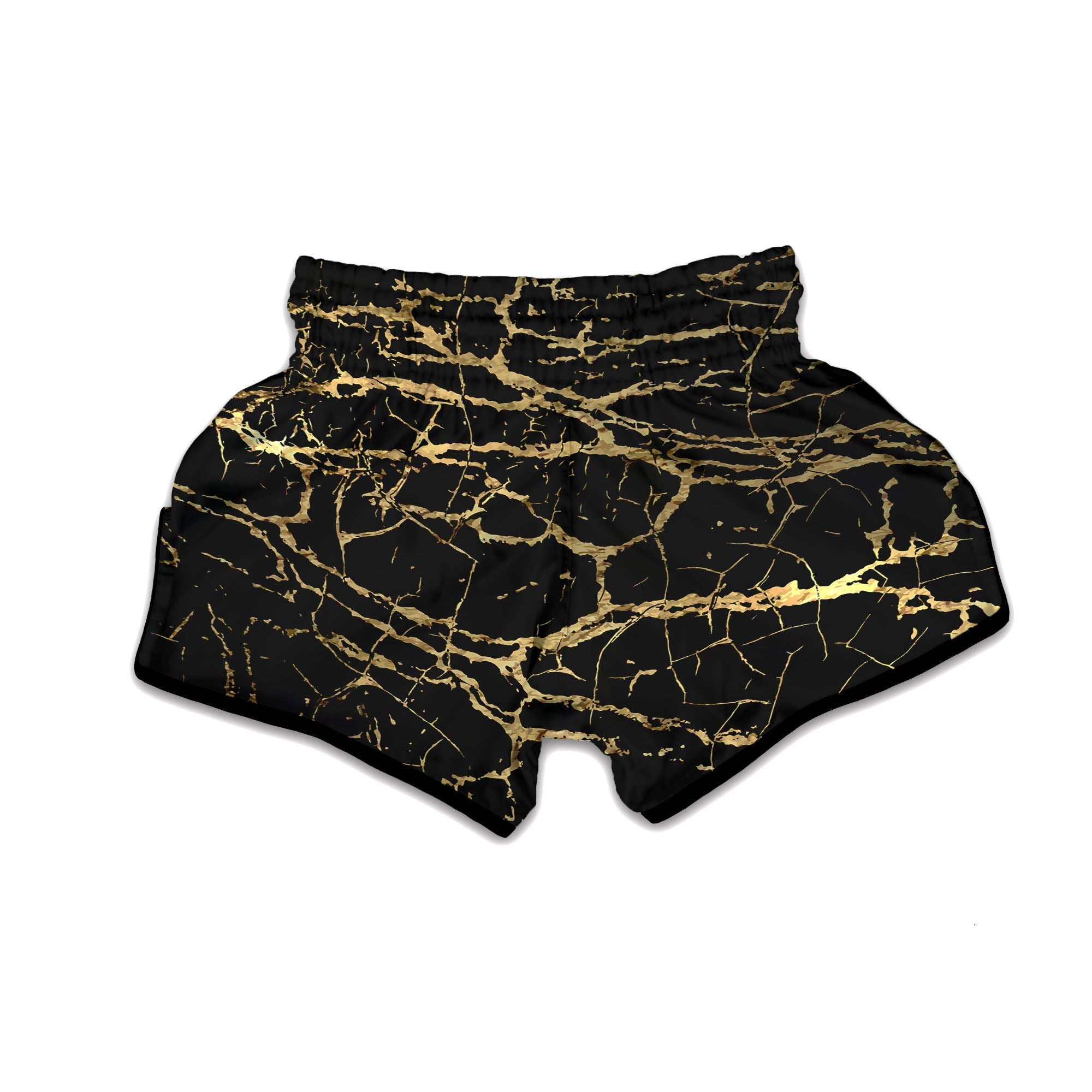 Marble Scratch Black Gold Print Marble Muay Thai Boxing Shorts-grizzshop