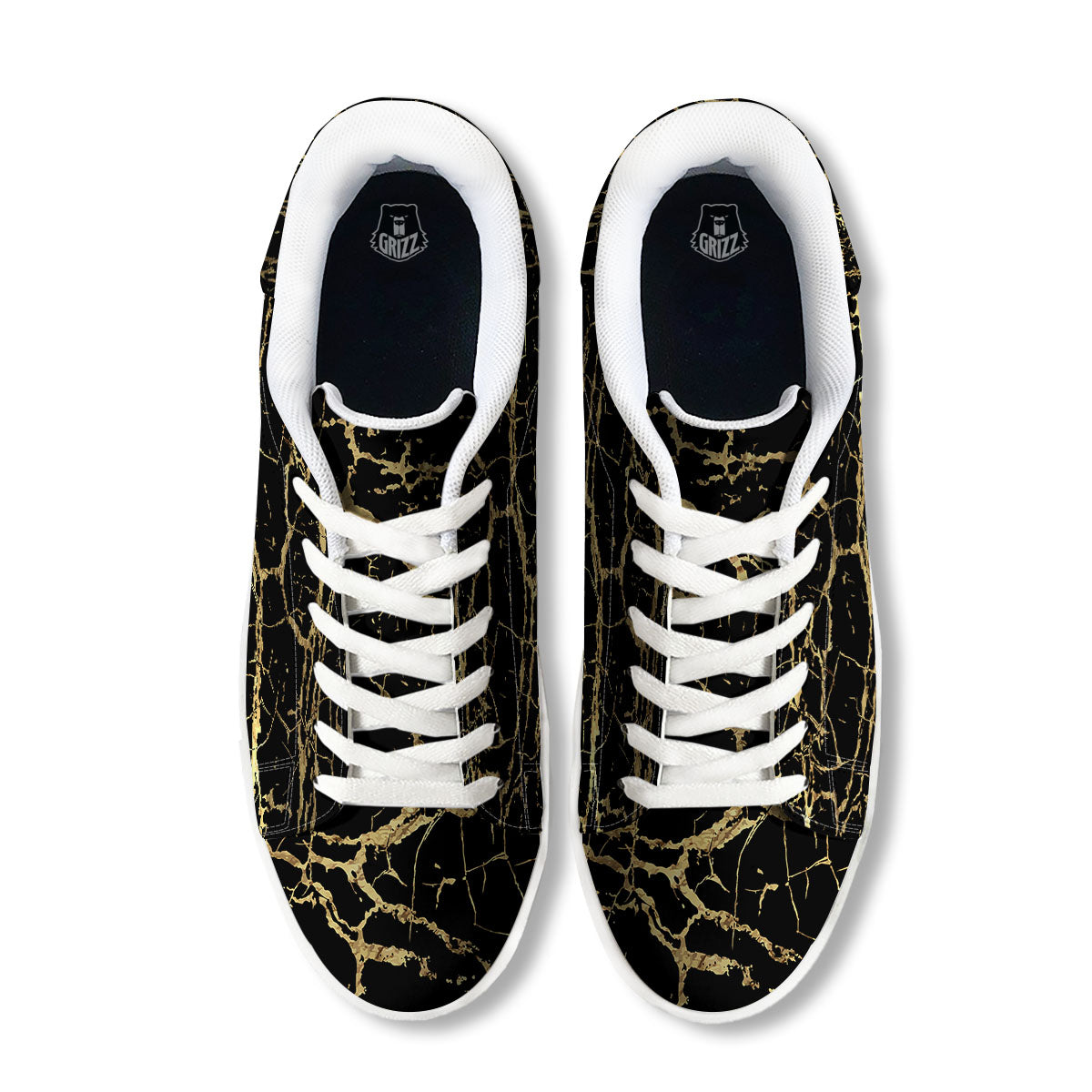 Marble Scratch Black Gold Print Marble White Low Top Sneakers-grizzshop