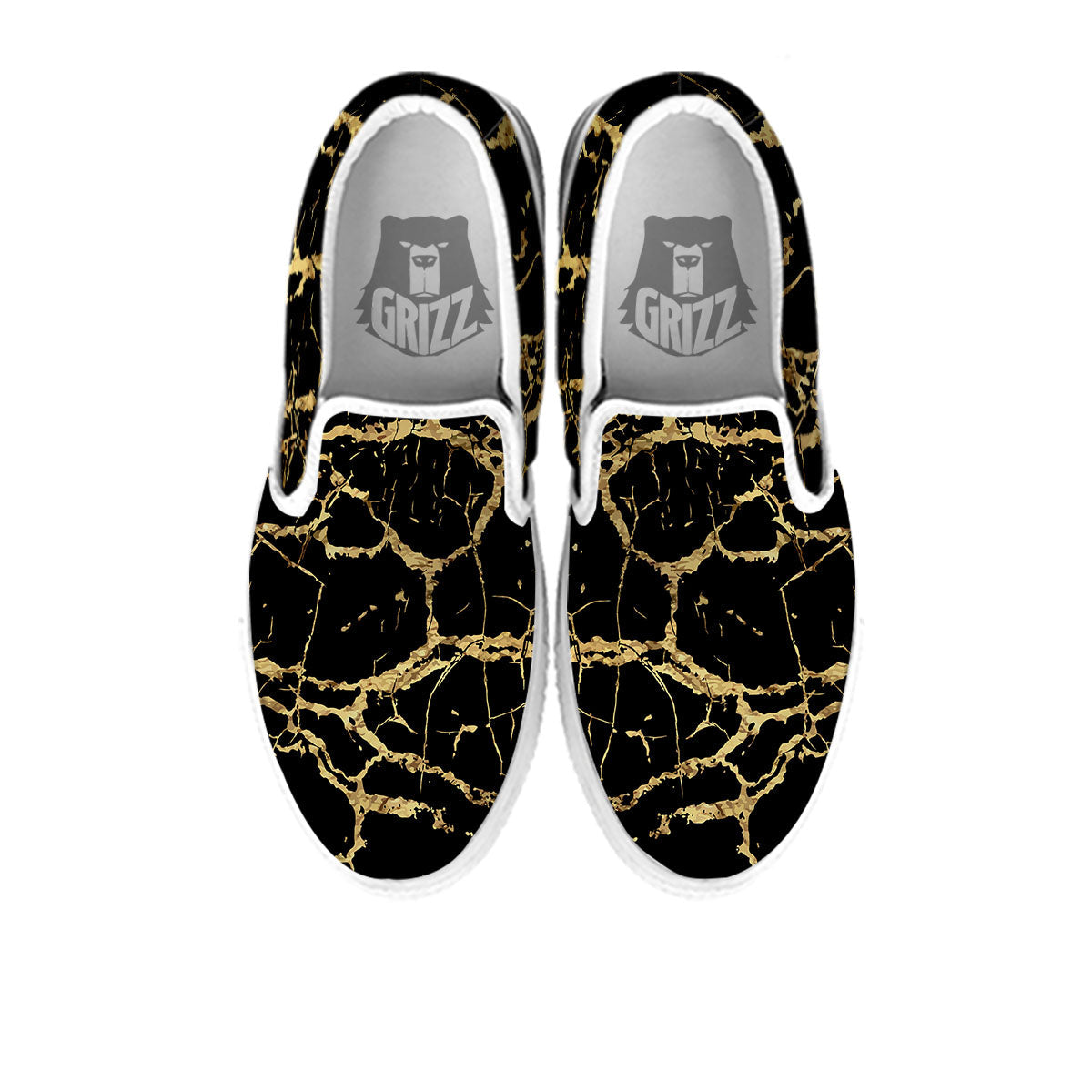 Marble Scratch Black Gold Print Marble White Slip On Shoes-grizzshop