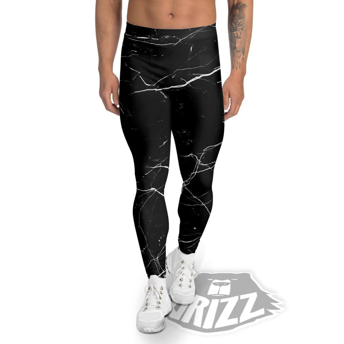Marble Scratch Black White Print Men's Leggings-grizzshop