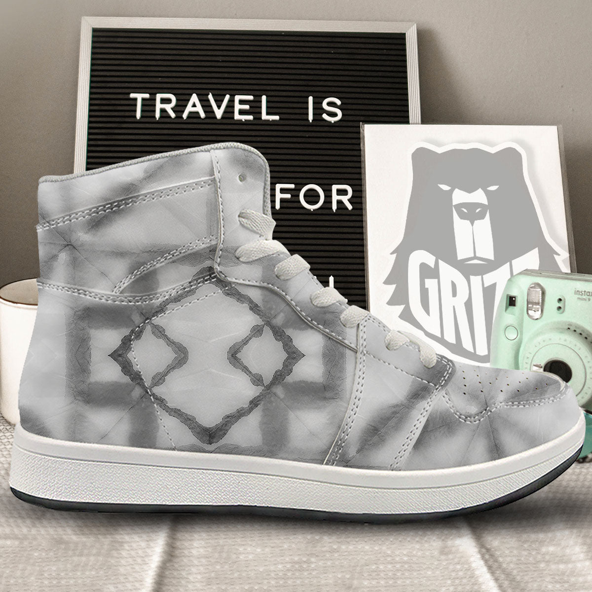 Marble Silver Grey Print Pattern High Top Sneakers-grizzshop