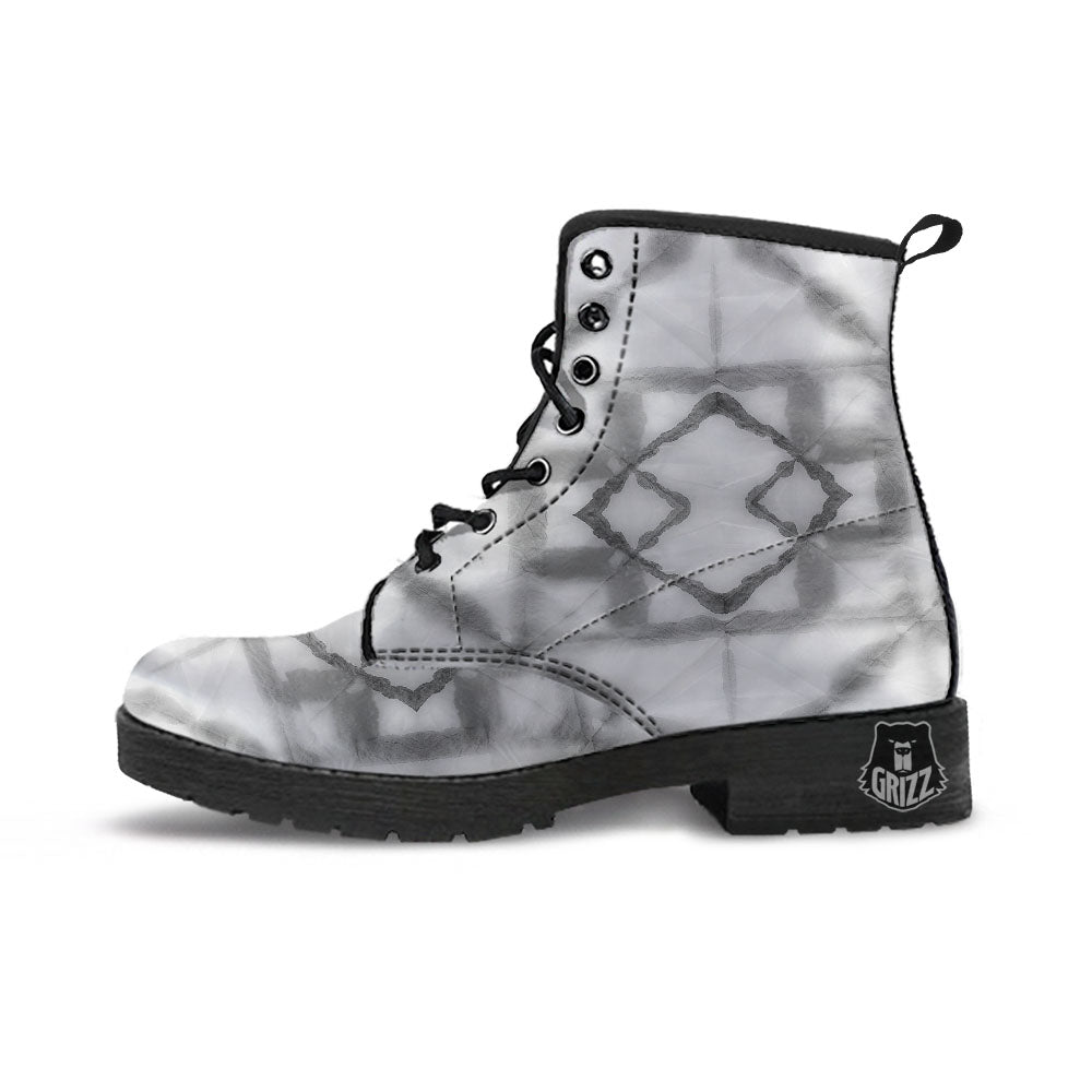 Marble Silver Grey Print Pattern Leather Boots-grizzshop