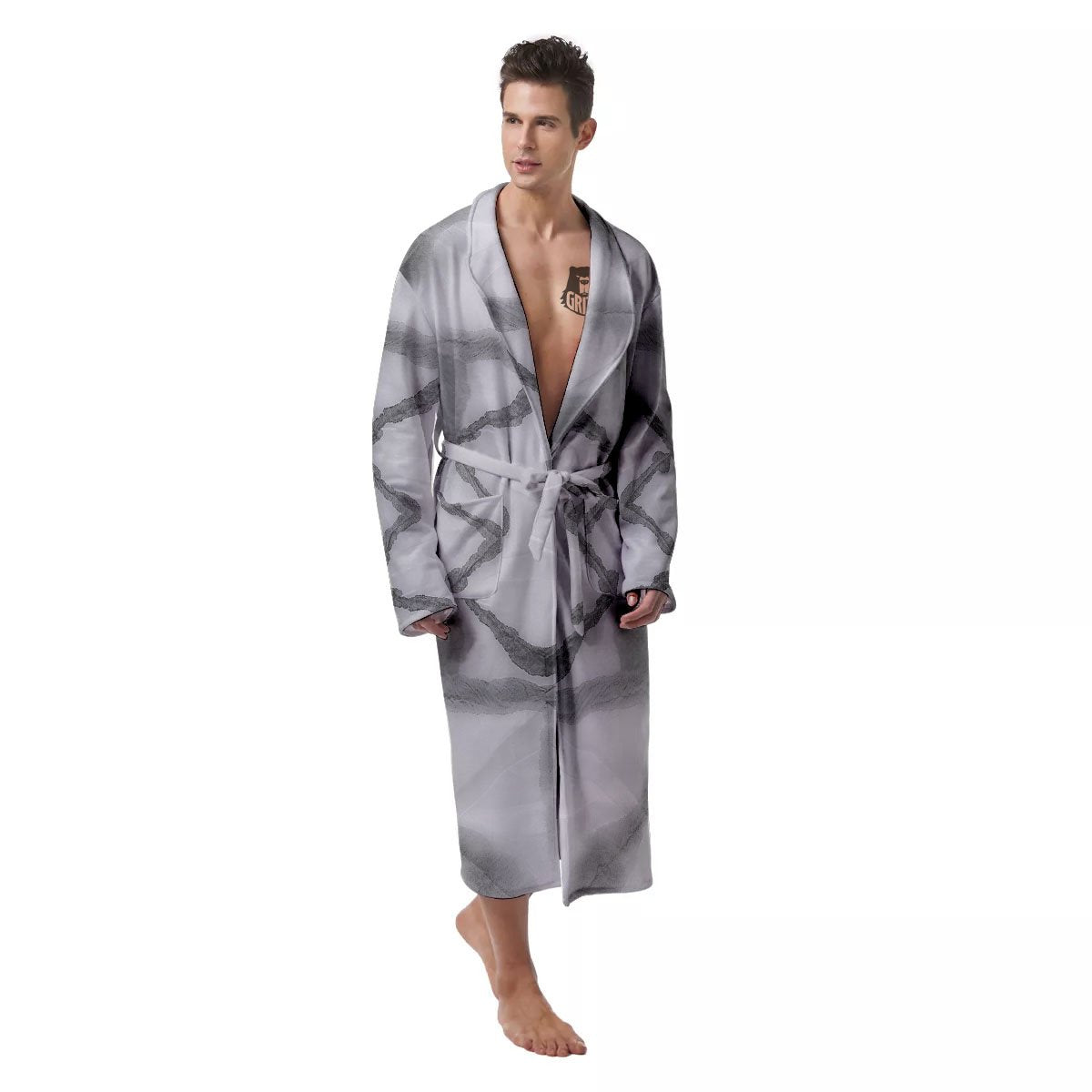 Marble Silver Grey Print Pattern Men's Robe-grizzshop