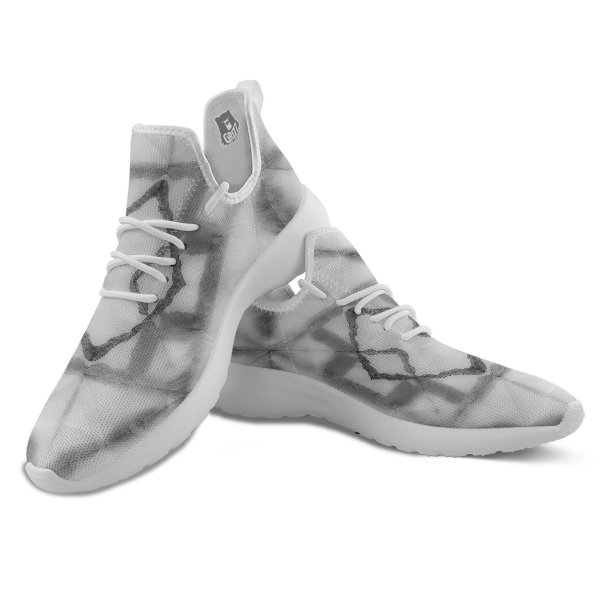 Marble Silver Grey Print Pattern White Athletic Shoes-grizzshop