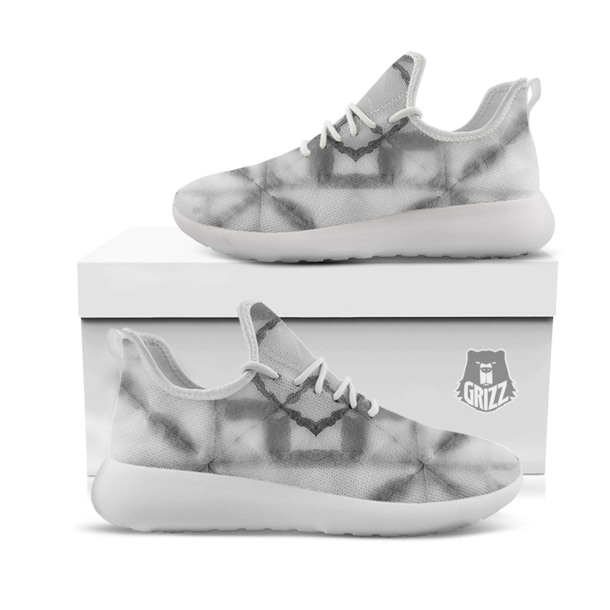 Marble Silver Grey Print Pattern White Athletic Shoes-grizzshop