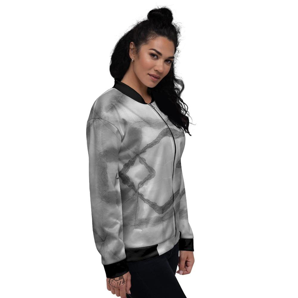 Marble Silver Grey Print Pattern Women's Bomber Jacket-grizzshop