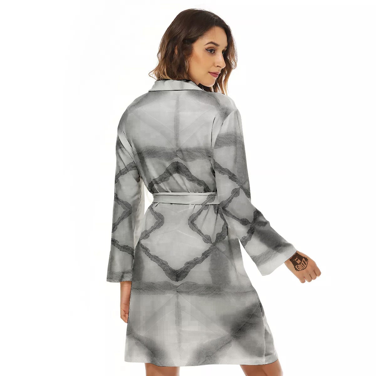 Marble Silver Grey Print Pattern Women's Robe-grizzshop