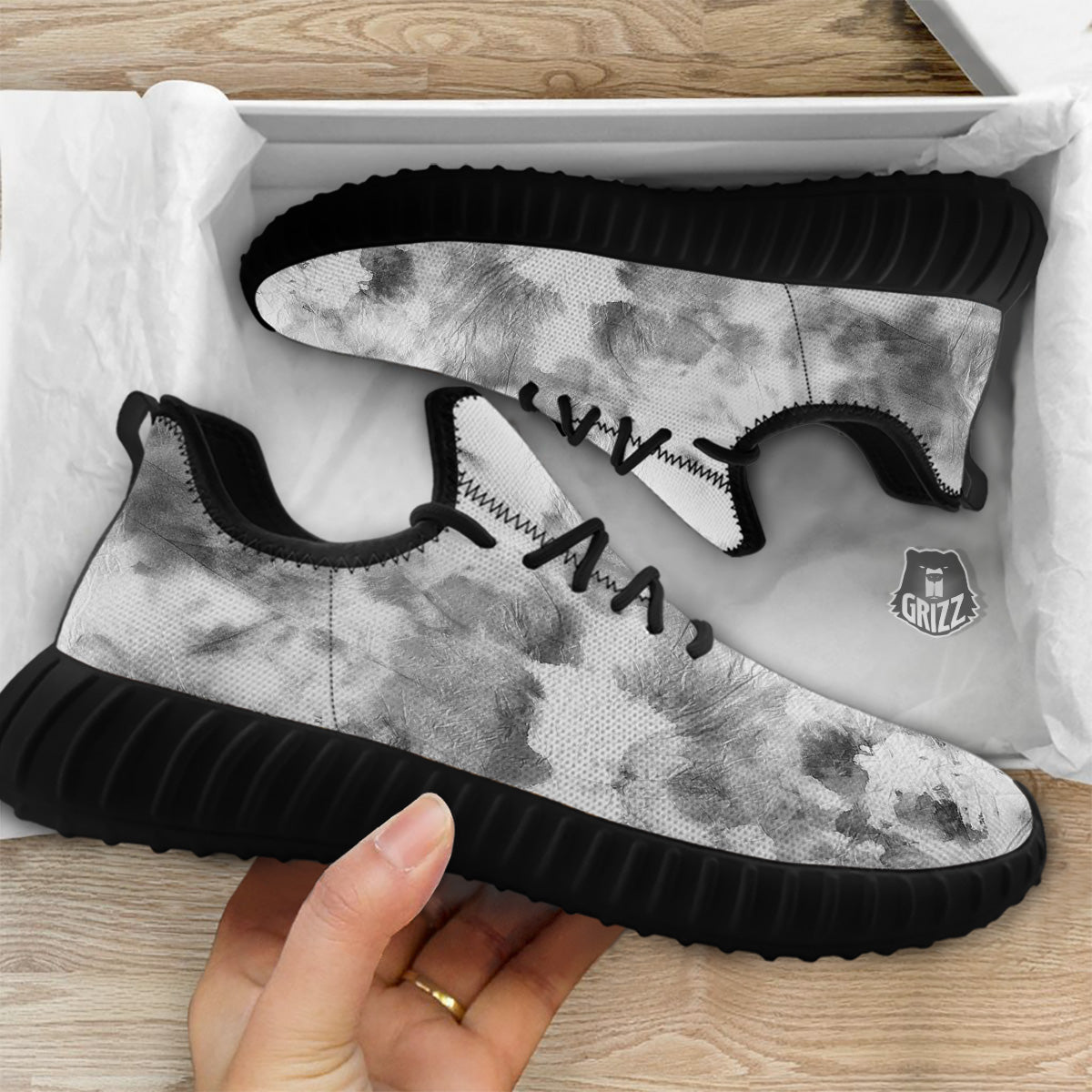 Marble Smoke Black White Print Black Walking Shoes-grizzshop