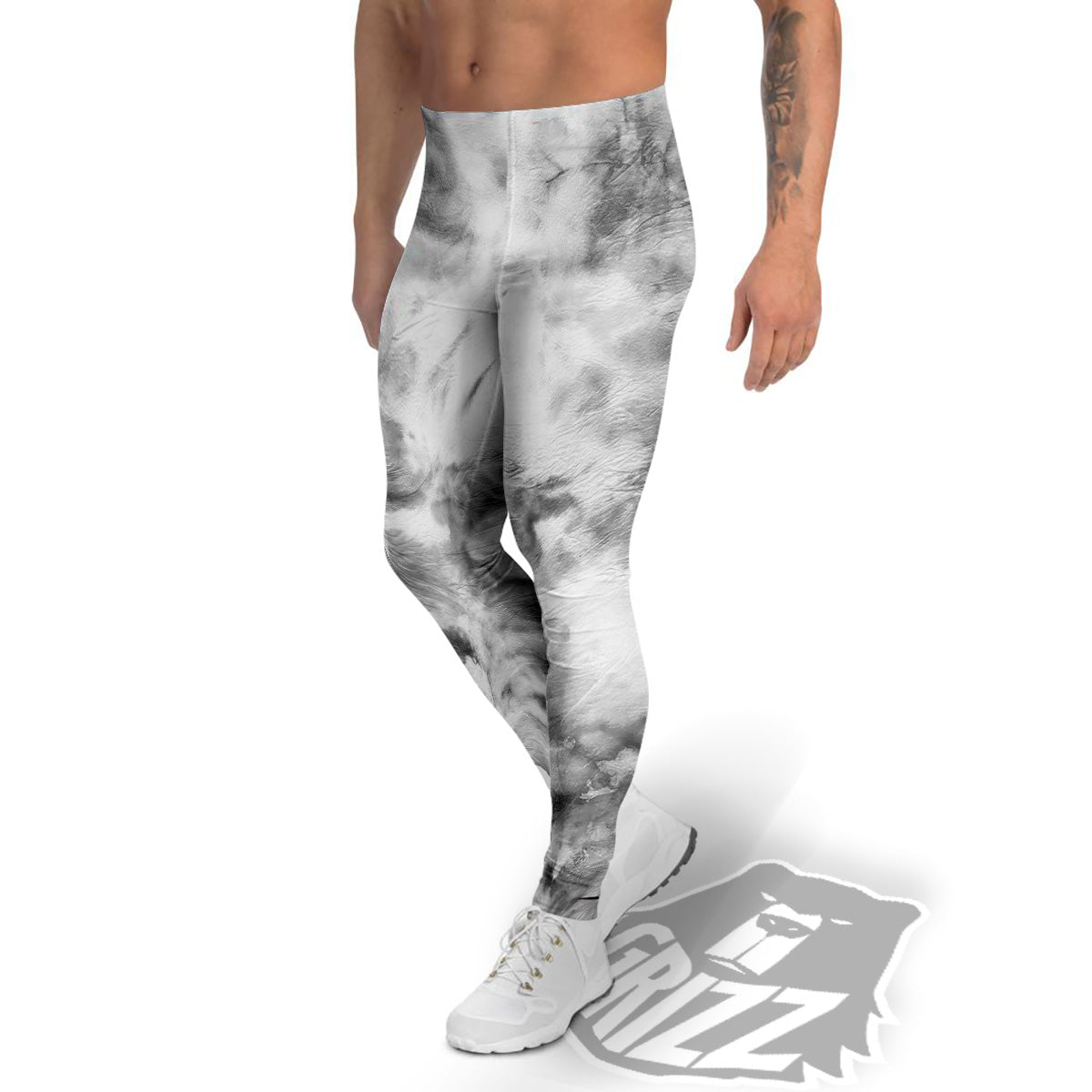 Marble Smoke Black White Print Men's Leggings-grizzshop