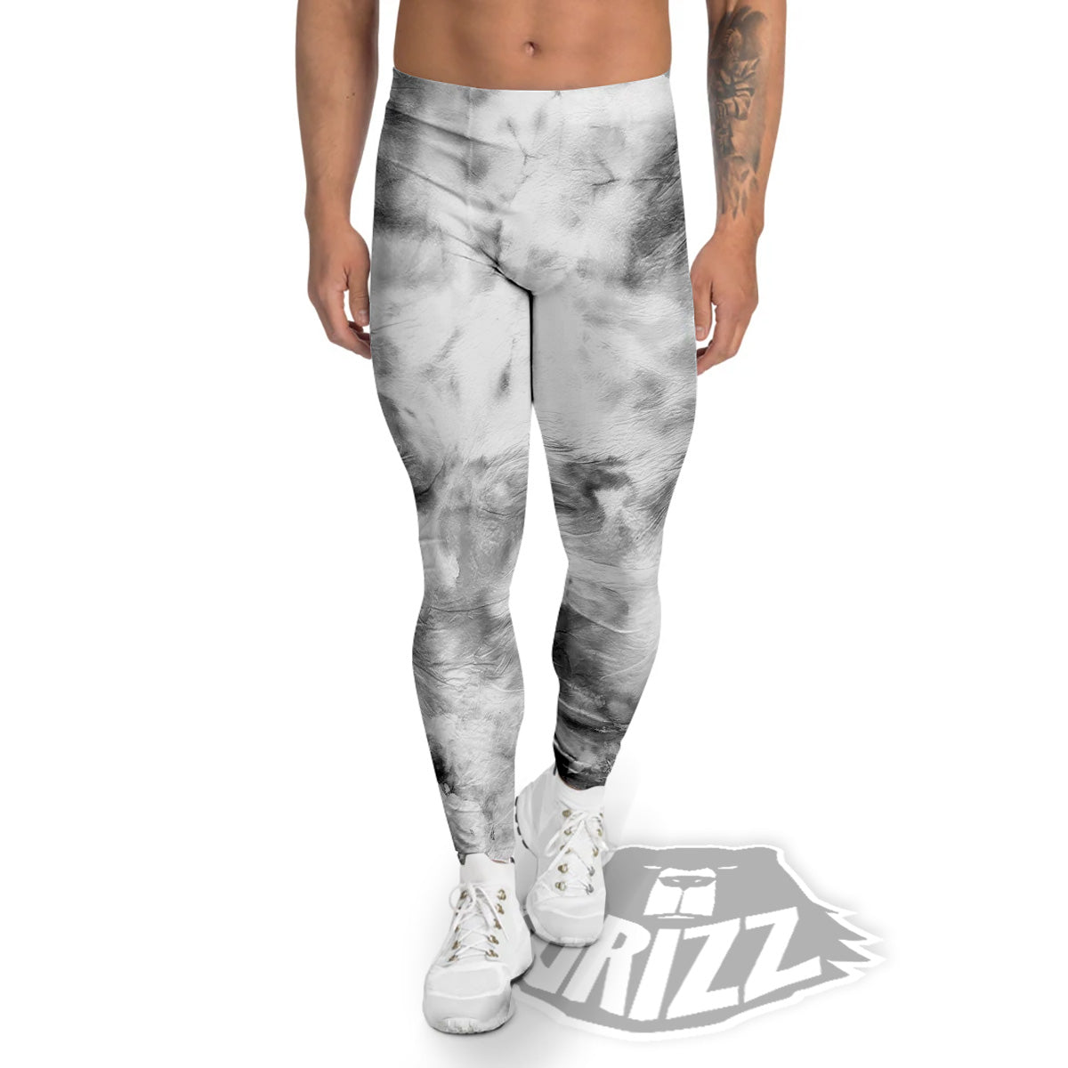Marble Smoke Black White Print Men's Leggings-grizzshop