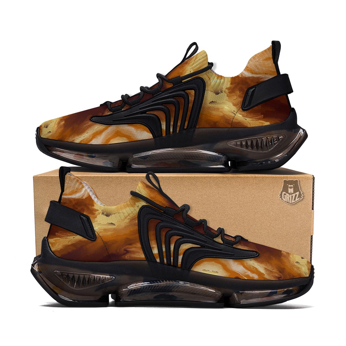 Marble Sugar Brown Print Pattern Black Gym Shoes-grizzshop