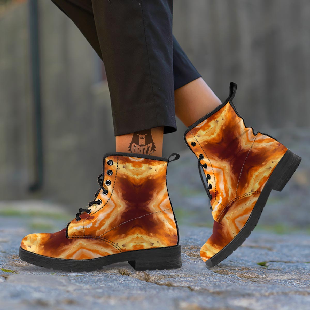 Marble Sugar Brown Print Pattern Leather Boots-grizzshop