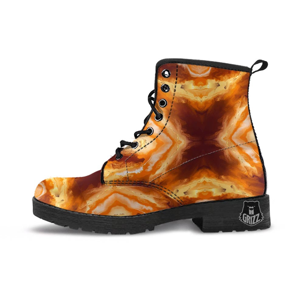 Marble Sugar Brown Print Pattern Leather Boots-grizzshop