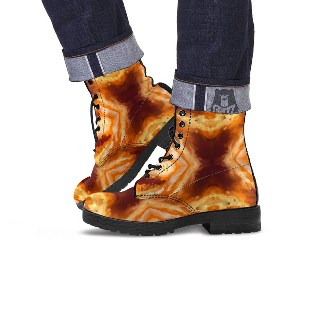 Marble Sugar Brown Print Pattern Leather Boots-grizzshop