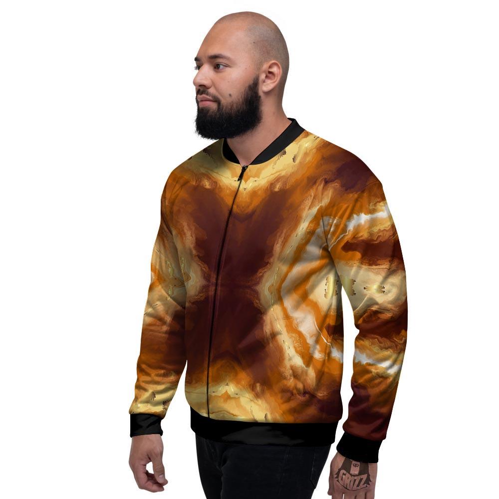 Marble Sugar Brown Print Pattern Men's Bomber Jacket-grizzshop