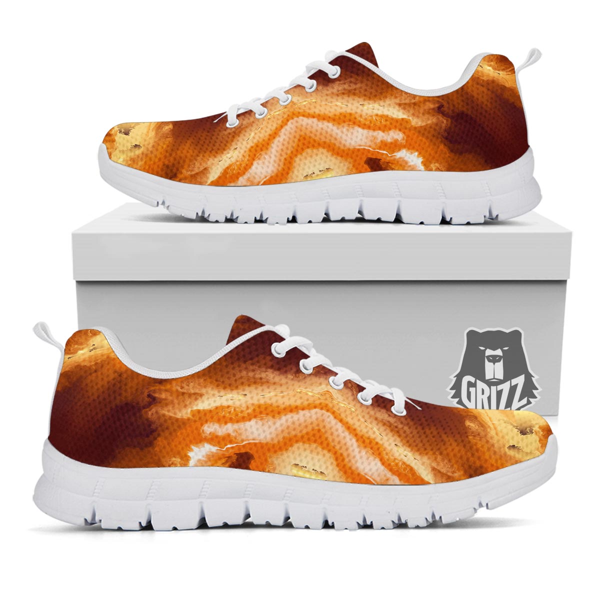 Marble Sugar Brown Print Pattern White Sneaker-grizzshop