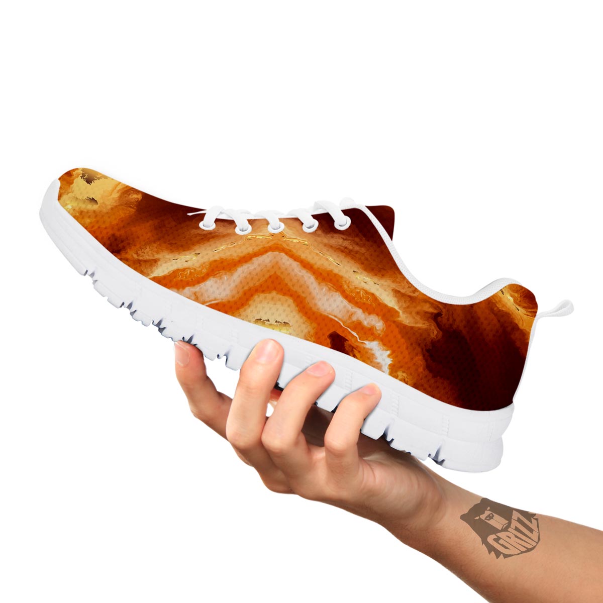 Marble Sugar Brown Print Pattern White Sneaker-grizzshop