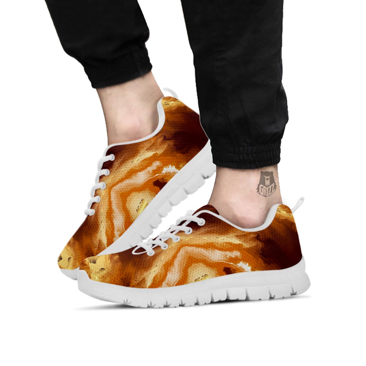 Marble Sugar Brown Print Pattern White Sneaker-grizzshop