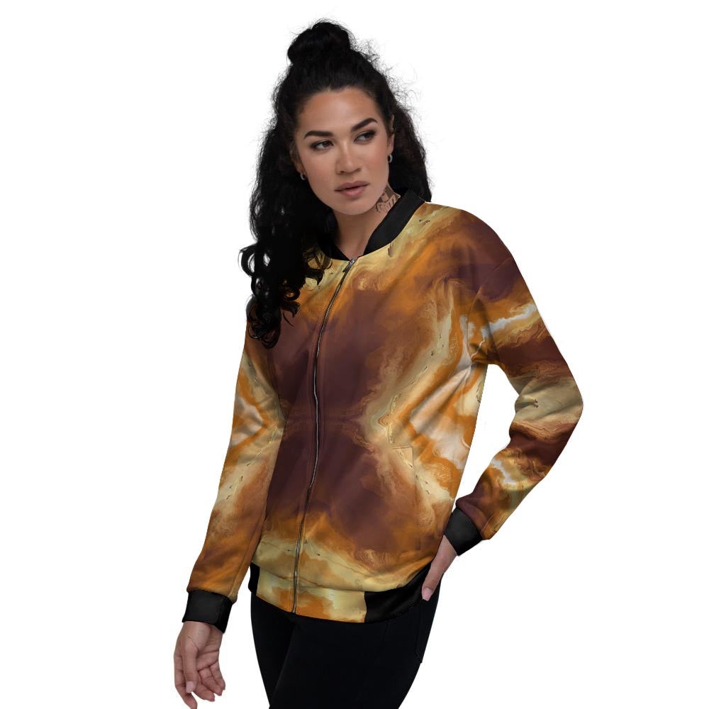 Marble Sugar Brown Print Pattern Women's Bomber Jacket-grizzshop