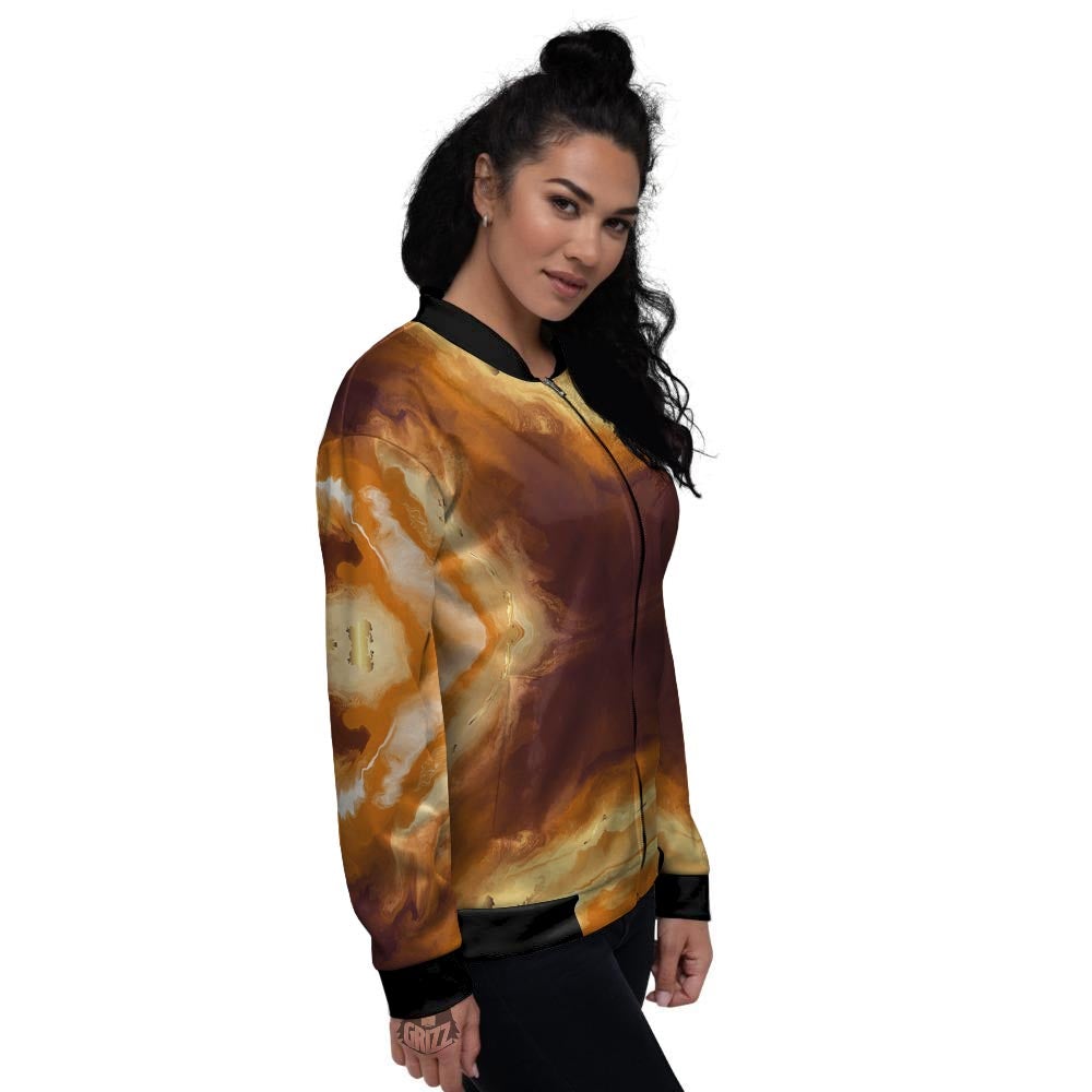 Marble Sugar Brown Print Pattern Women's Bomber Jacket-grizzshop