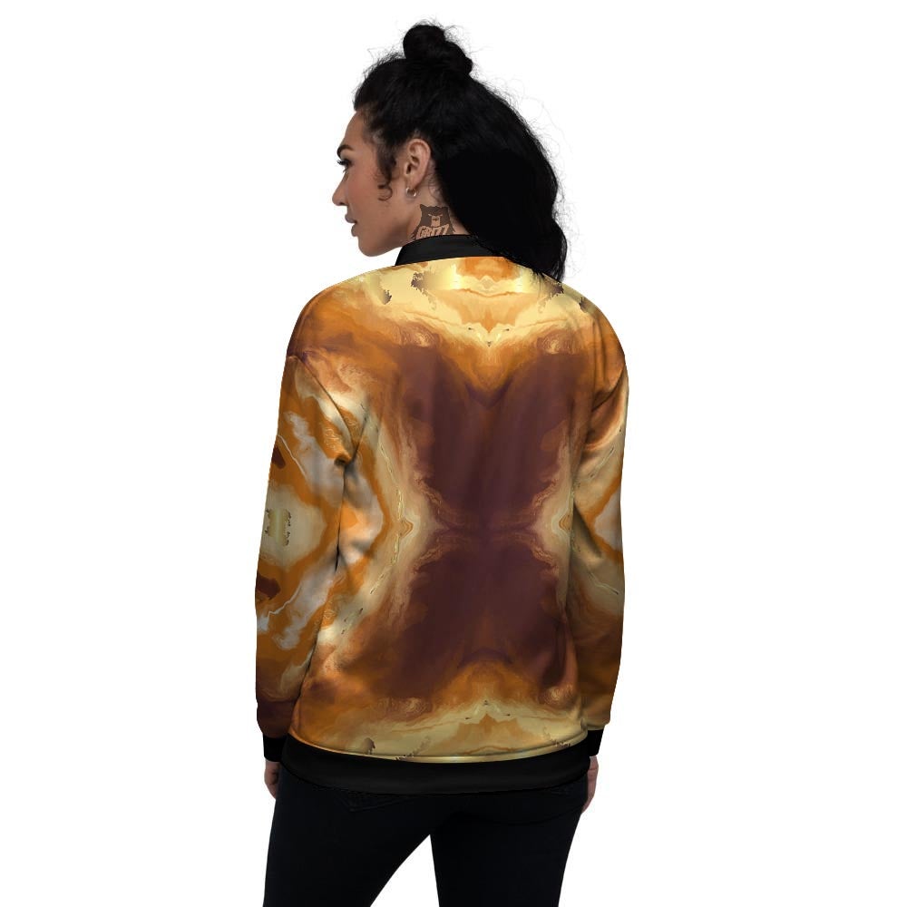 Marble Sugar Brown Print Pattern Women's Bomber Jacket-grizzshop