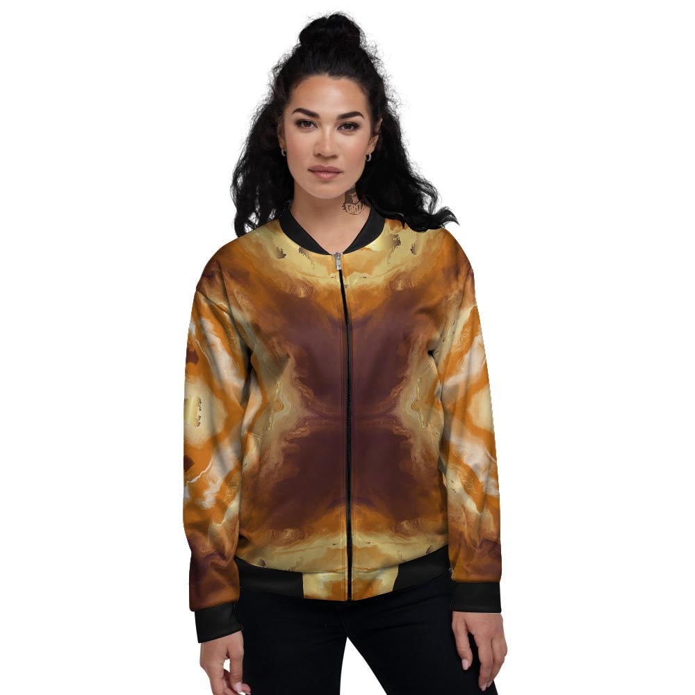 Marble Sugar Brown Print Pattern Women's Bomber Jacket-grizzshop