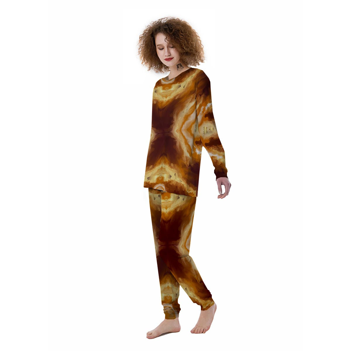 Marble Sugar Brown Print Pattern Women's Pajamas-grizzshop