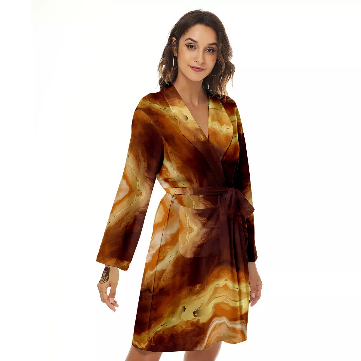 Marble Sugar Brown Print Pattern Women's Robe-grizzshop