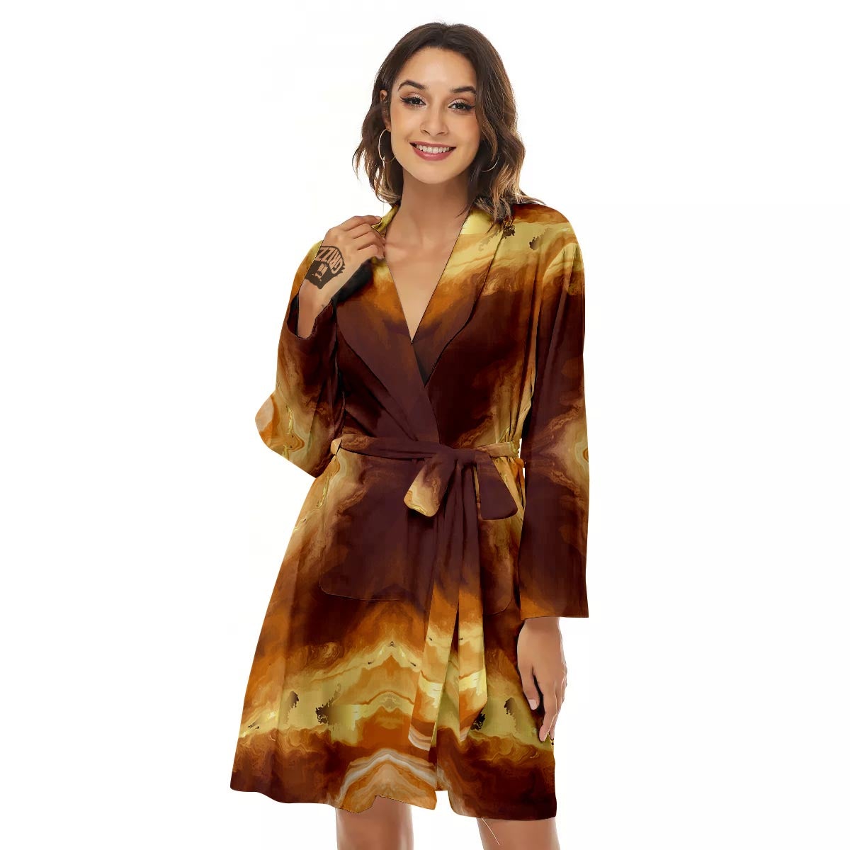 Marble Sugar Brown Print Pattern Women's Robe-grizzshop