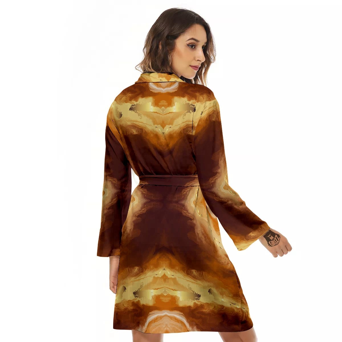 Marble Sugar Brown Print Pattern Women's Robe-grizzshop