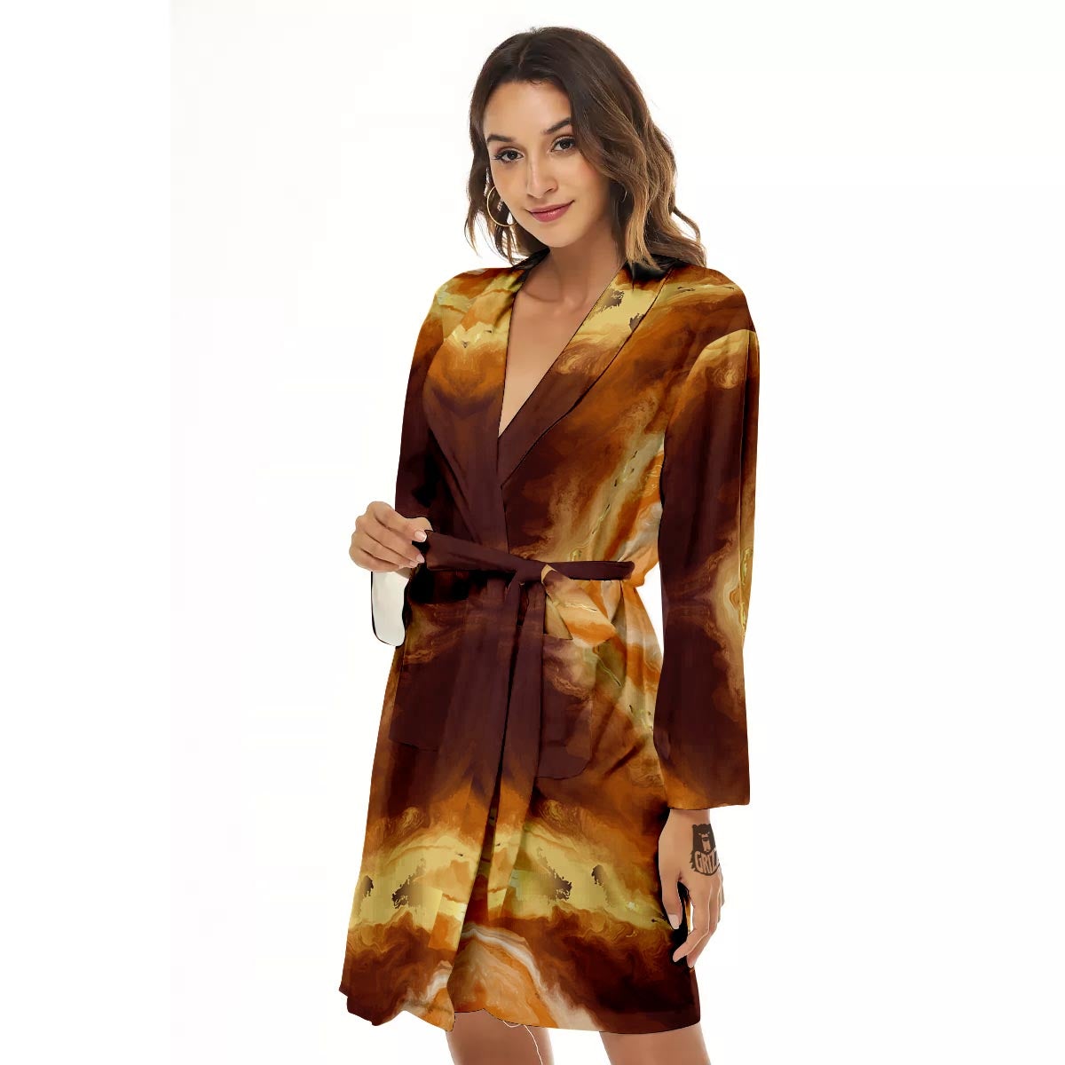 Marble Sugar Brown Print Pattern Women's Robe-grizzshop