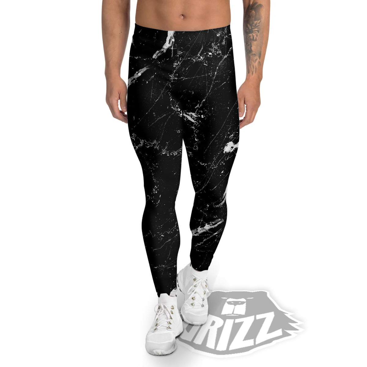 Marble White Dark Grey Print Men's Leggings-grizzshop