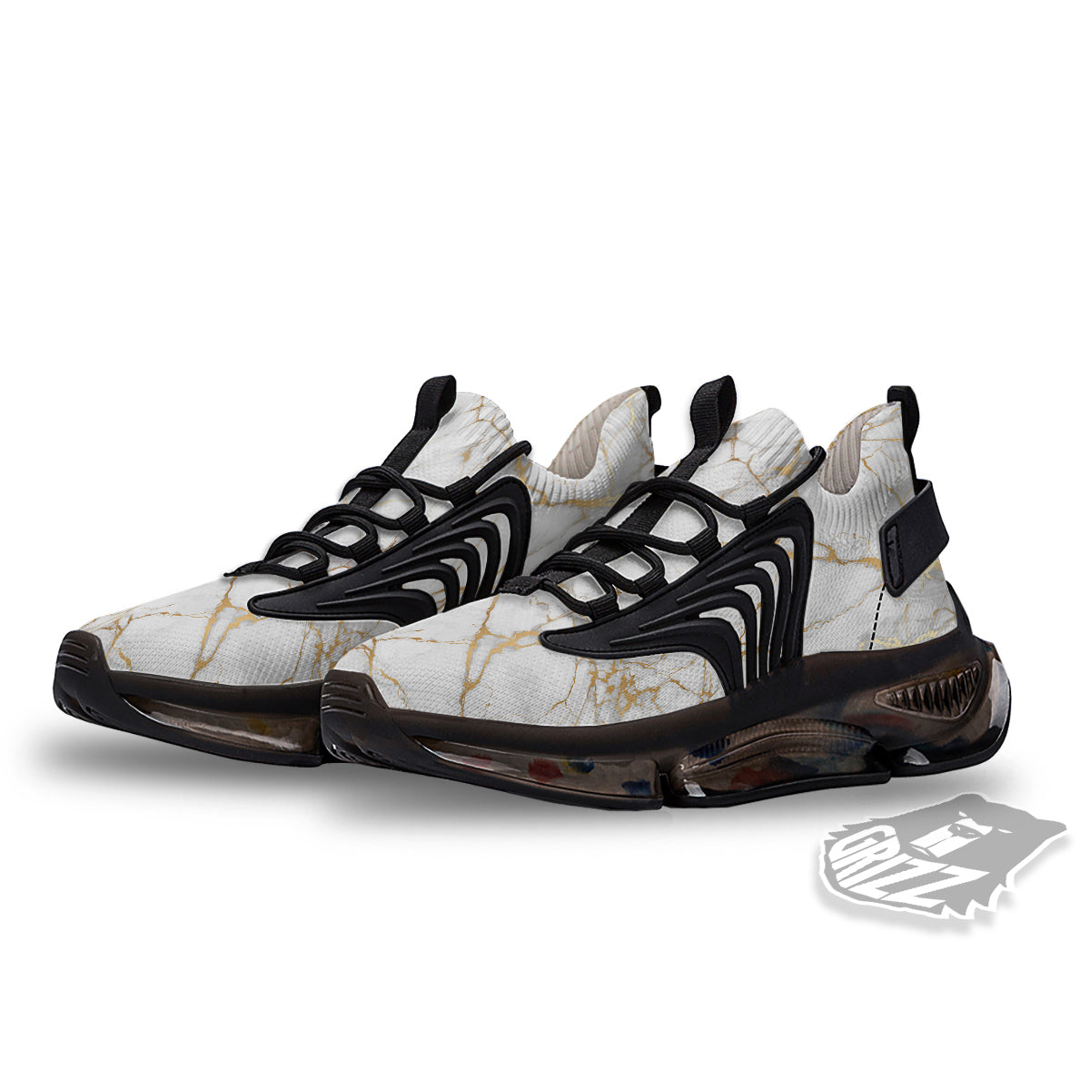 Marble White Gold Print Pattern Black Gym Shoes-grizzshop