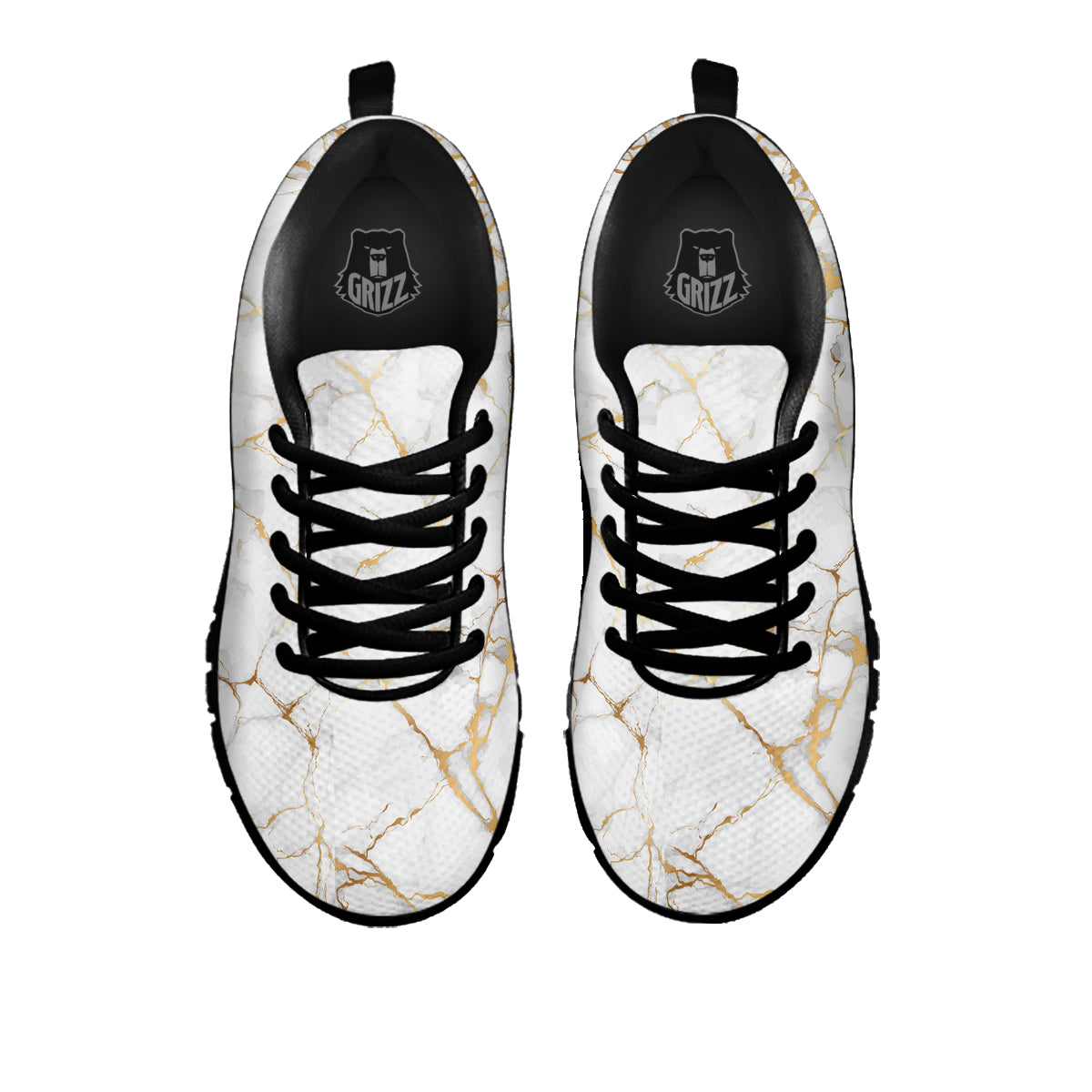 Marble White Gold Print Pattern Black Sneaker-grizzshop