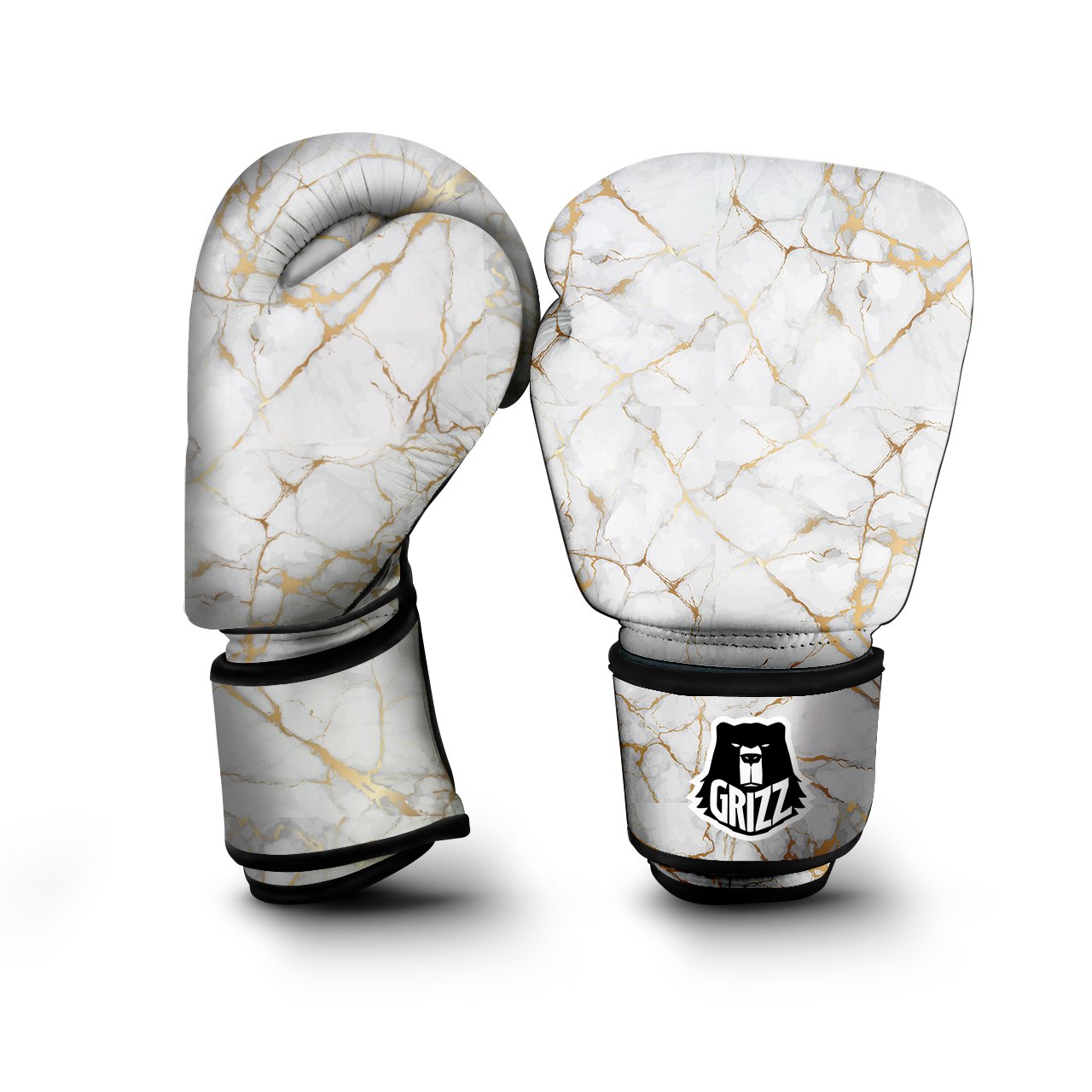 Marble White Gold Print Pattern Boxing Gloves-grizzshop