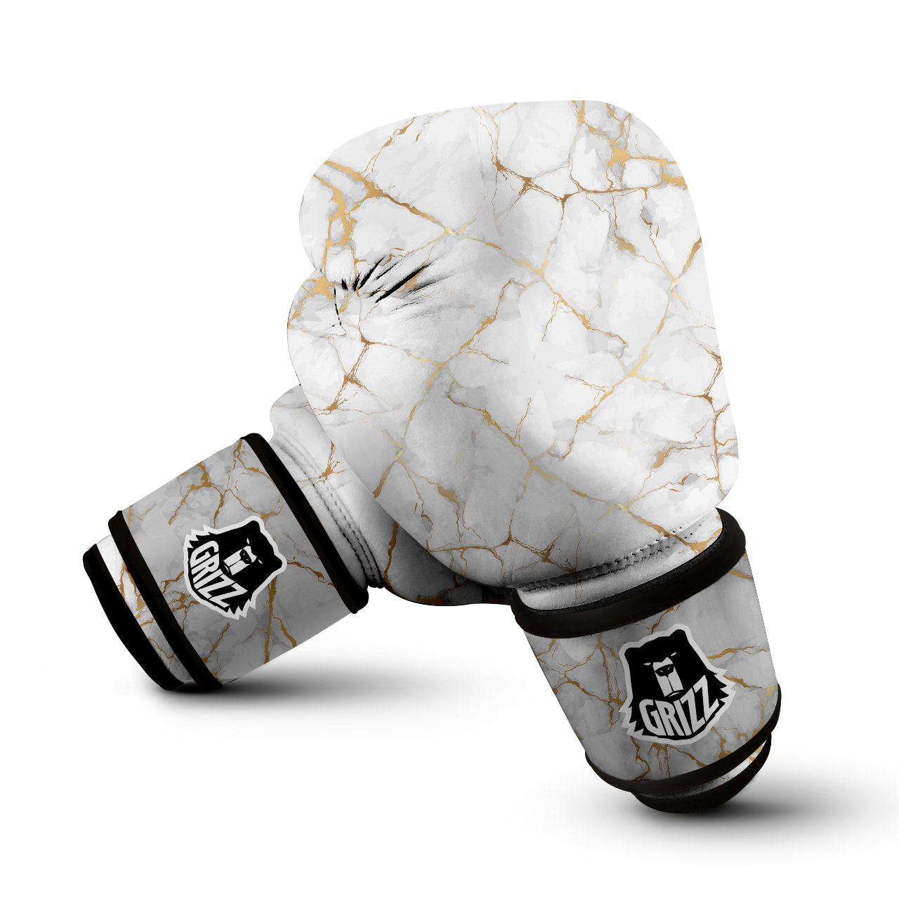 Marble White Gold Print Pattern Boxing Gloves-grizzshop