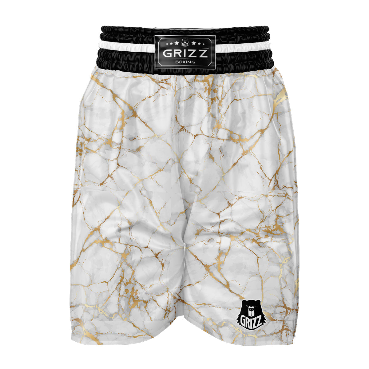 Marble White Gold Print Pattern Boxing Shorts-grizzshop