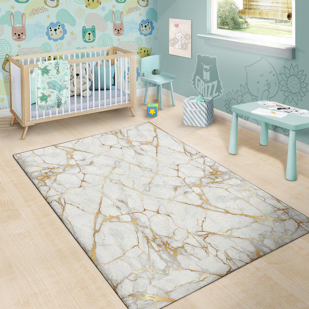Marble White Gold Print Pattern Floor Mat-grizzshop