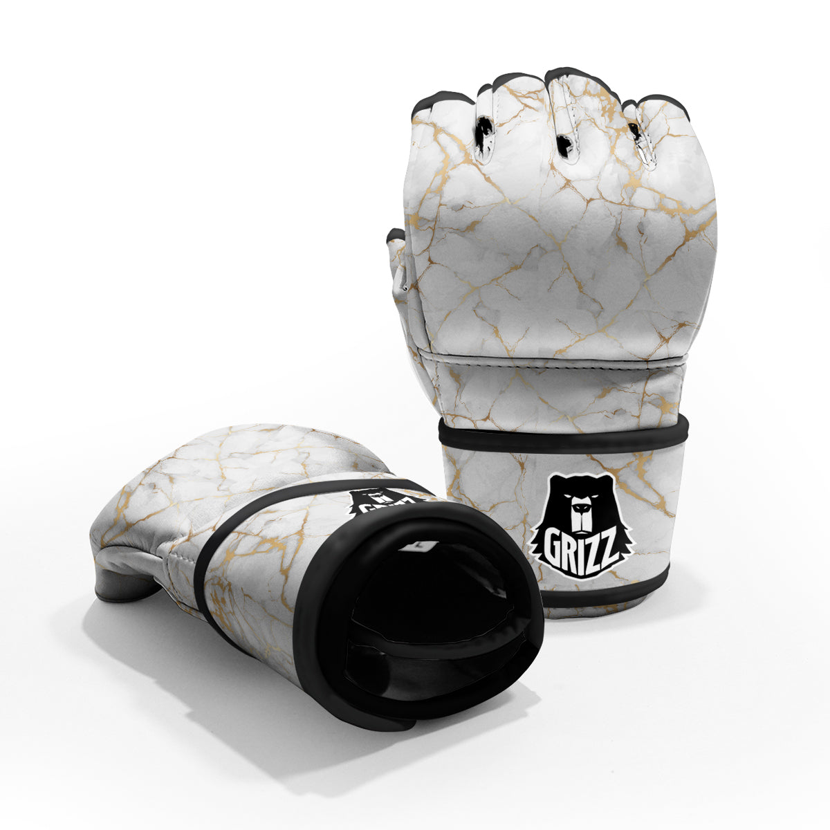 Marble White Gold Print Pattern MMA Gloves-grizzshop