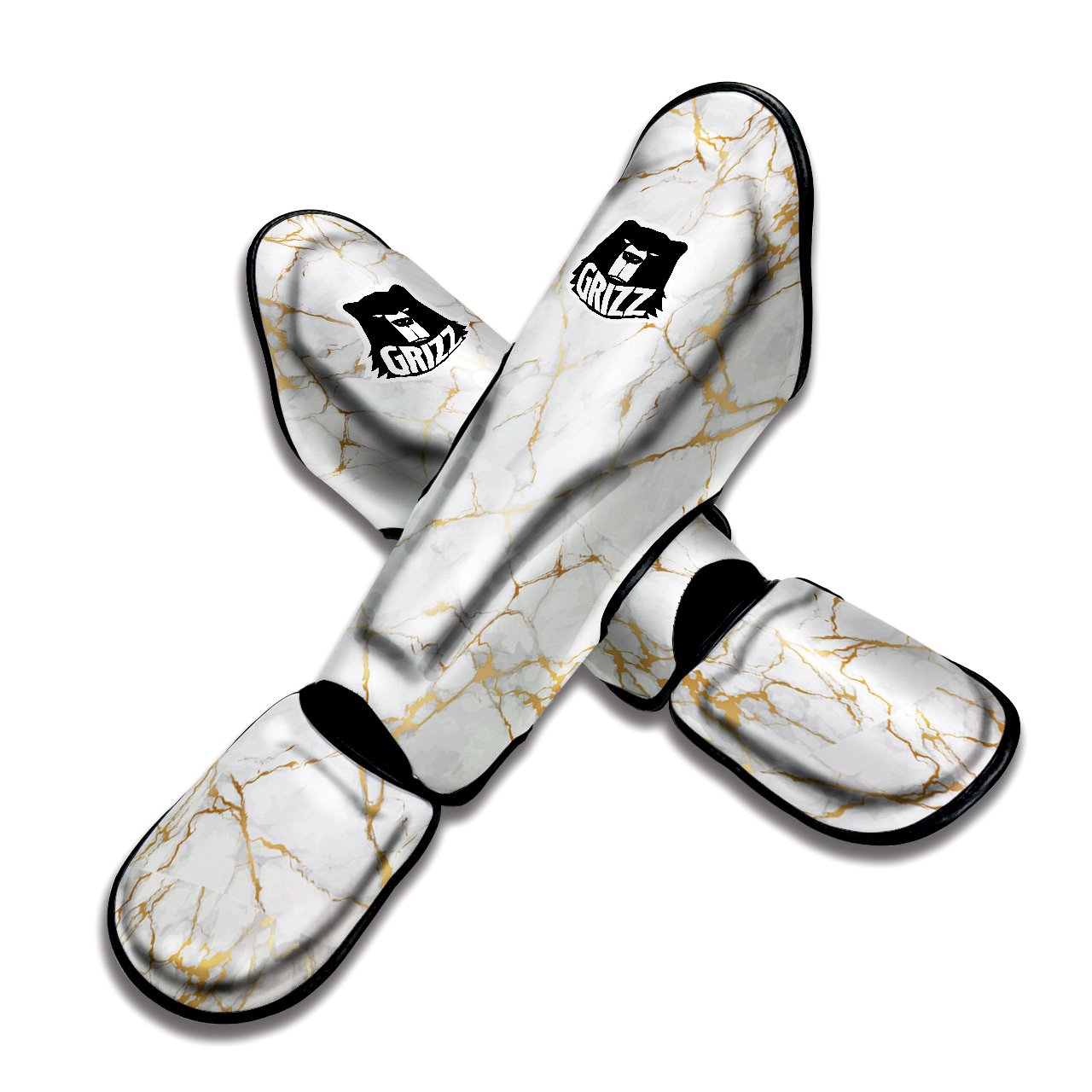 Marble White Gold Print Pattern Muay Thai Shin Guards-grizzshop