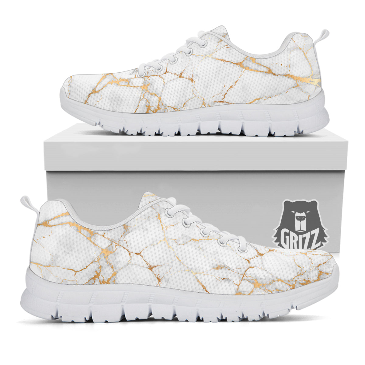 Marble White Gold Print Pattern White Sneaker-grizzshop