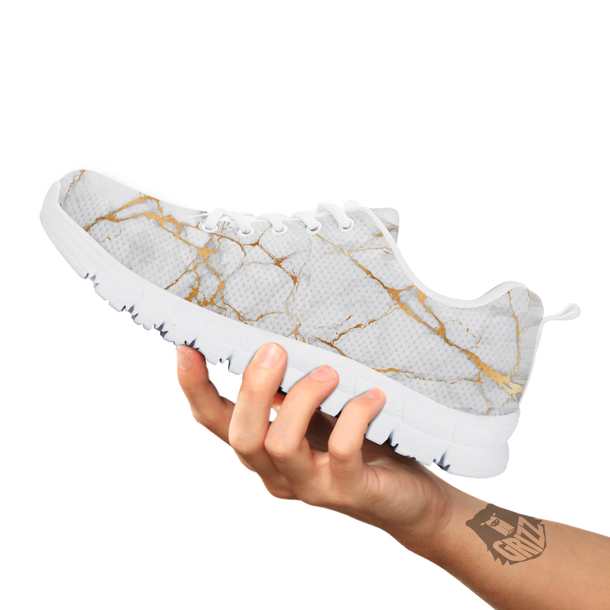 Marble White Gold Print Pattern White Sneaker-grizzshop