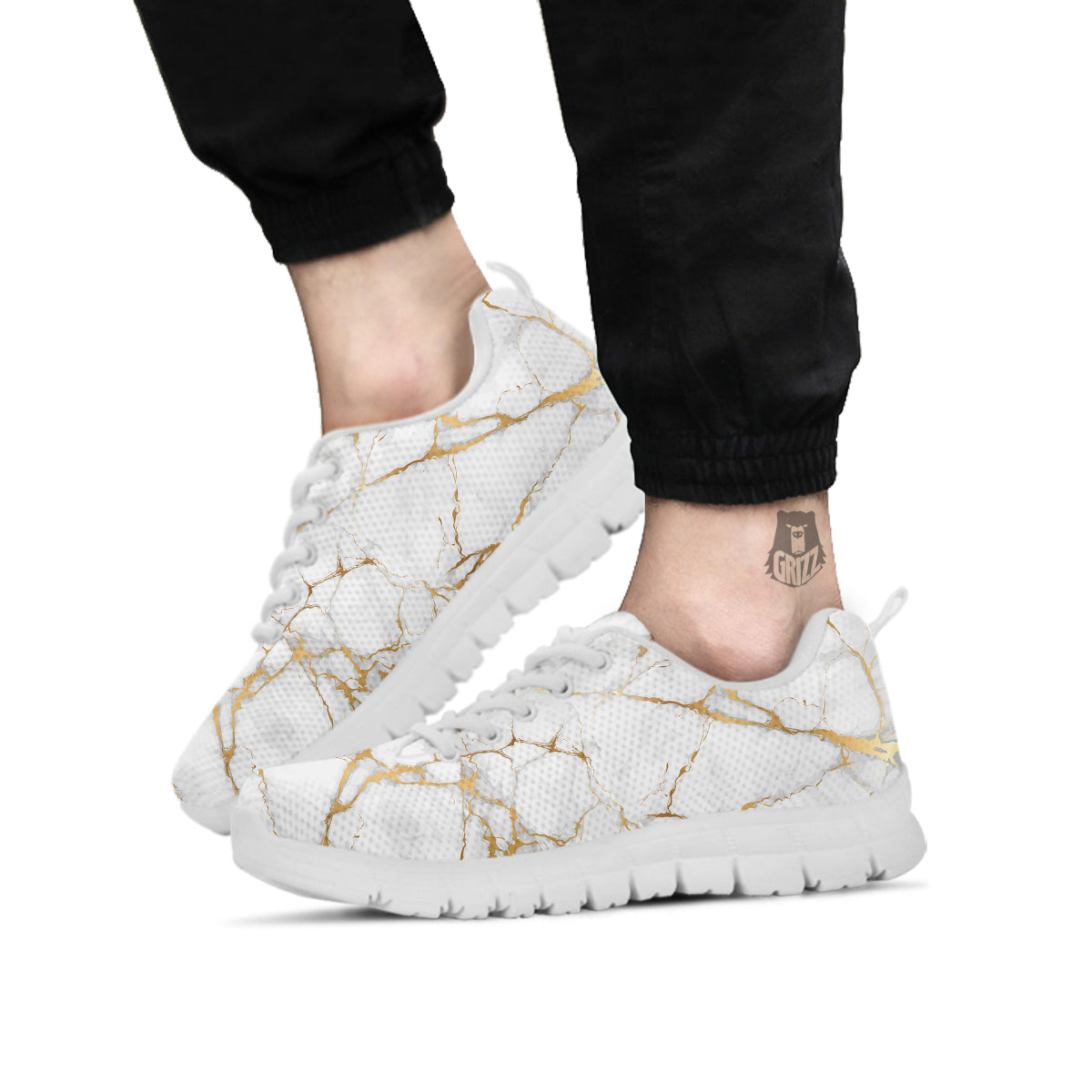Marble White Gold Print Pattern White Sneaker-grizzshop