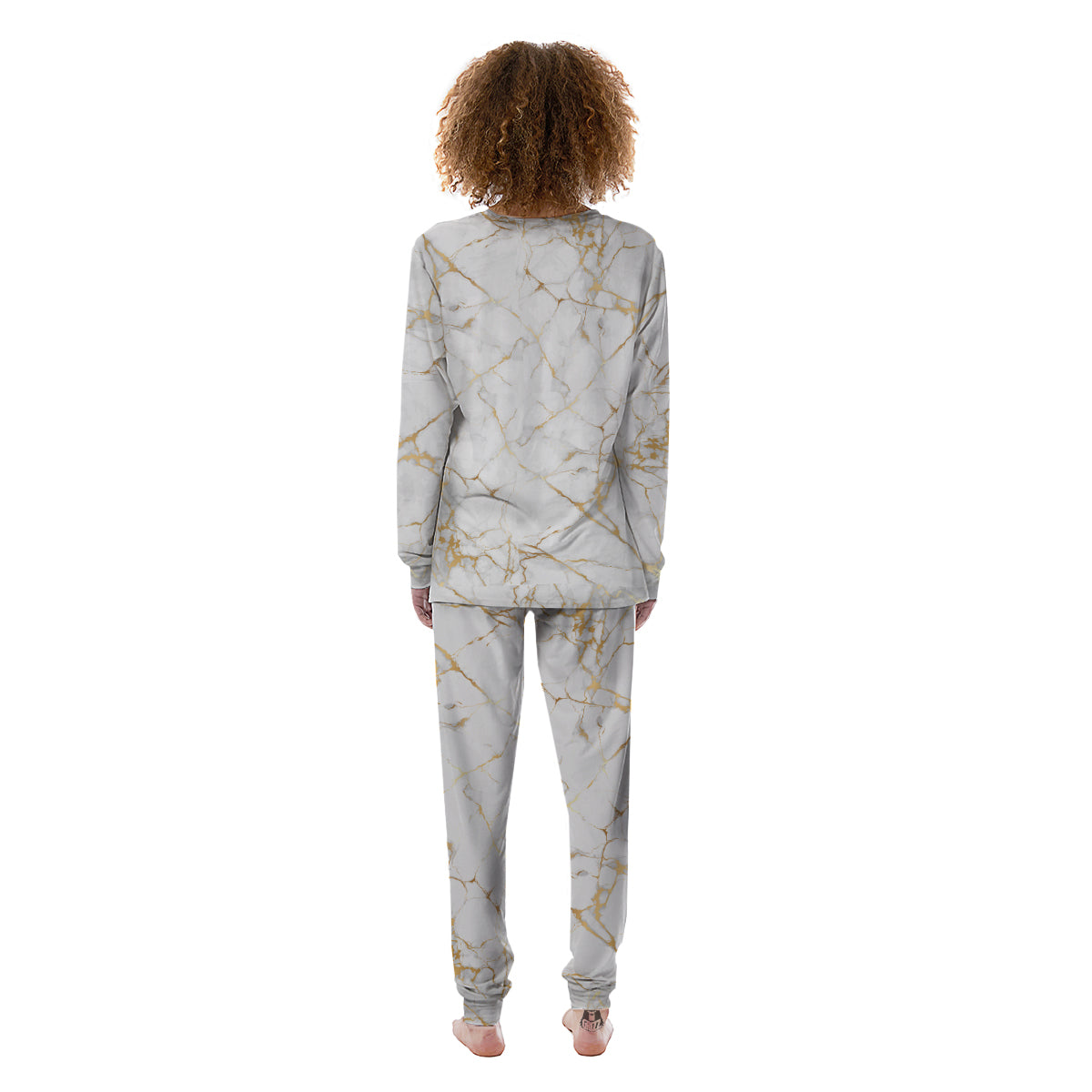 Marble White Gold Print Pattern Women's Pajamas-grizzshop