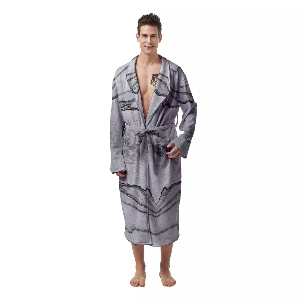 Marble White Gray Print Pattern Men's Robe-grizzshop
