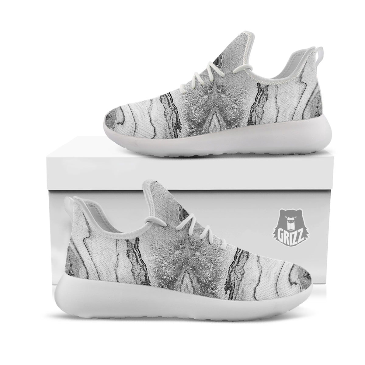 Marble White Gray Print Pattern White Athletic Shoes-grizzshop