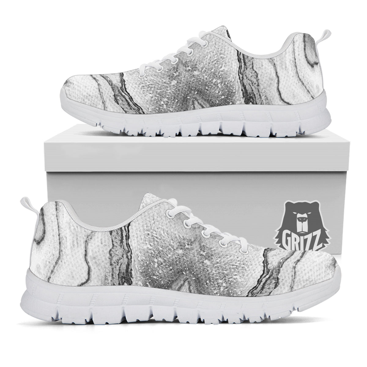 Marble White Gray Print Pattern White Sneaker-grizzshop